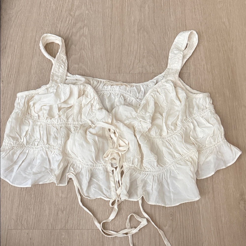 White Ruffle Tie-Front Crop Top